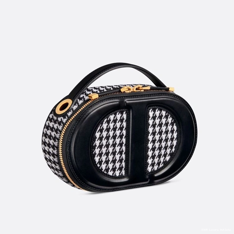 Cheap Black Dior CD Camera Cotton Signature Oval Motif Houndstooth Bag 0714 Luxury